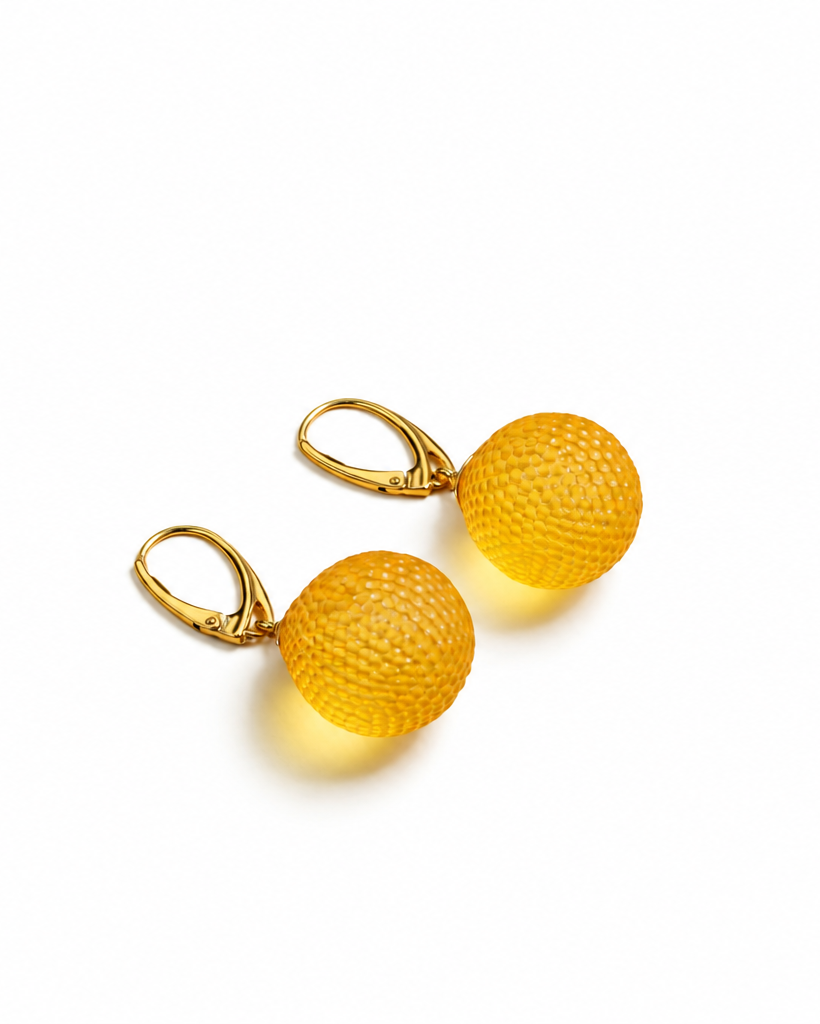 MAIA Baltic amber earrings in silver & gold — cognac snake-skin amber beads, handcrafted in Lithuania