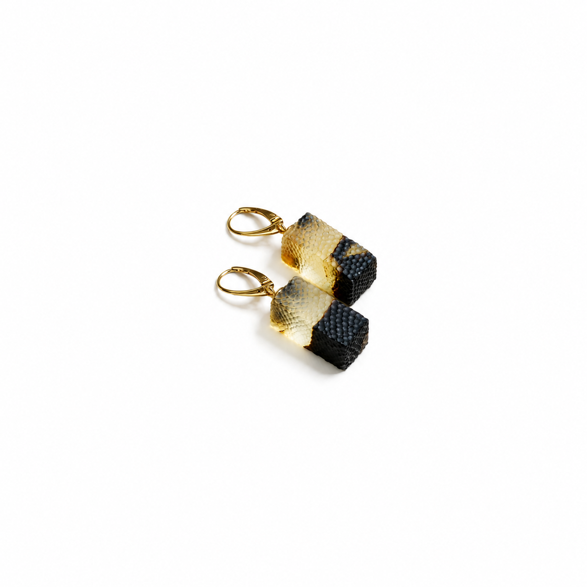 Céline Baltic amber drop earrings in black and honey amber — handcrafted in Lithuania by AMBER999
