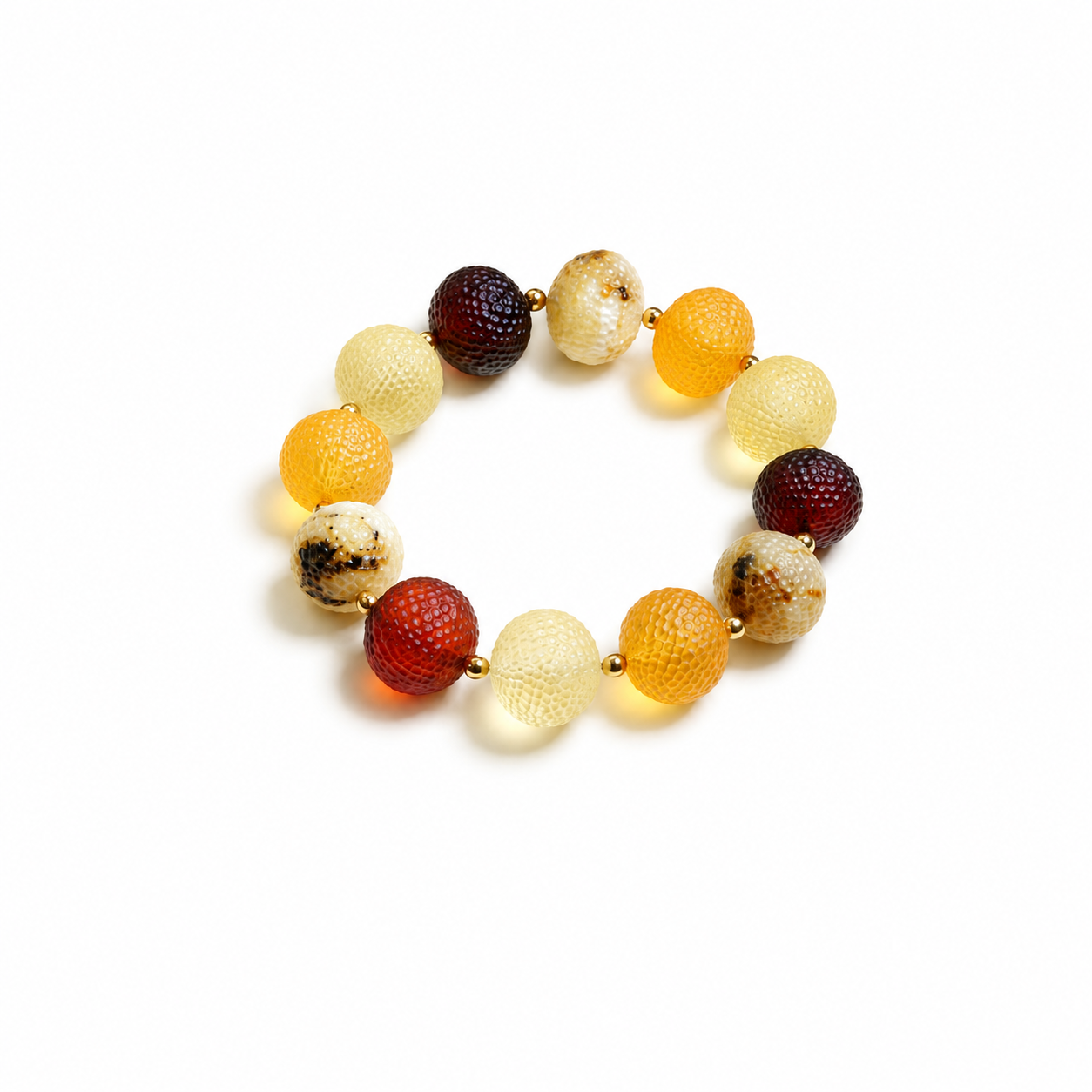 Rosalie Baltic amber bracelet in cherry, honey, lemon and white amber — handcrafted in Lithuania by AMBER999 — Baltijos gintaro papuošalai, rankų darbas Lietuvoje