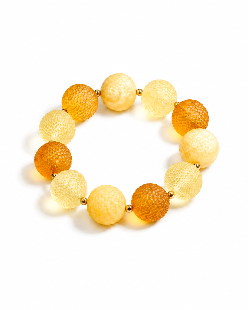 ELIN Baltic amber bracelet in silver & gold — lemon cognac snake-skin amber beads, handcrafted in Lithuania