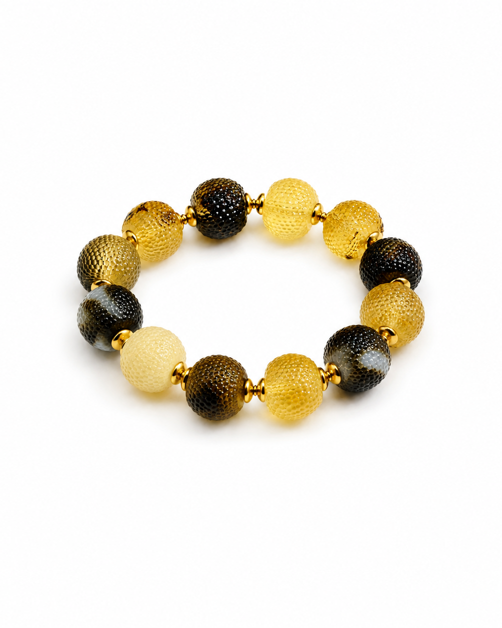 Noémie Baltic amber bracelet in lemon yellow and dark amber — handcrafted in Lithuania by AMBER999 — Baltijos gintaro papuošalai, rankų darbas Lietuvoje