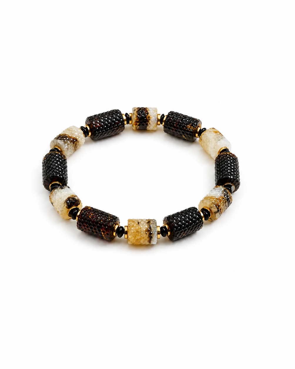 Hugo Baltic amber bracelet in black and cream amber — handcrafted in Lithuania by AMBER999 — Baltijos gintaro papuošalai, rankų darbas Lietuvoje