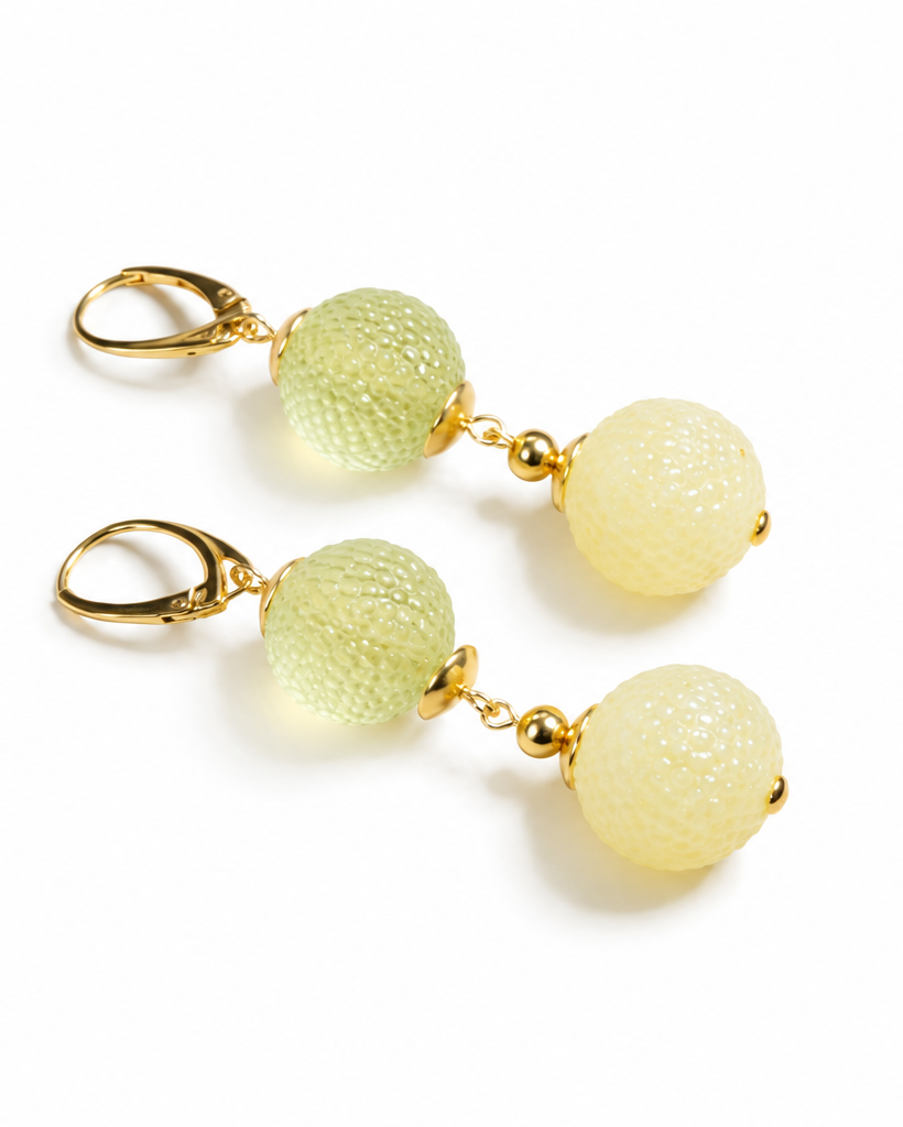 Isaline Baltic amber drop earrings in white and green amber — handcrafted in Lithuania by AMBER999
 — Baltijos gintaro papuošalai, rankų darbas Lietuvoje
